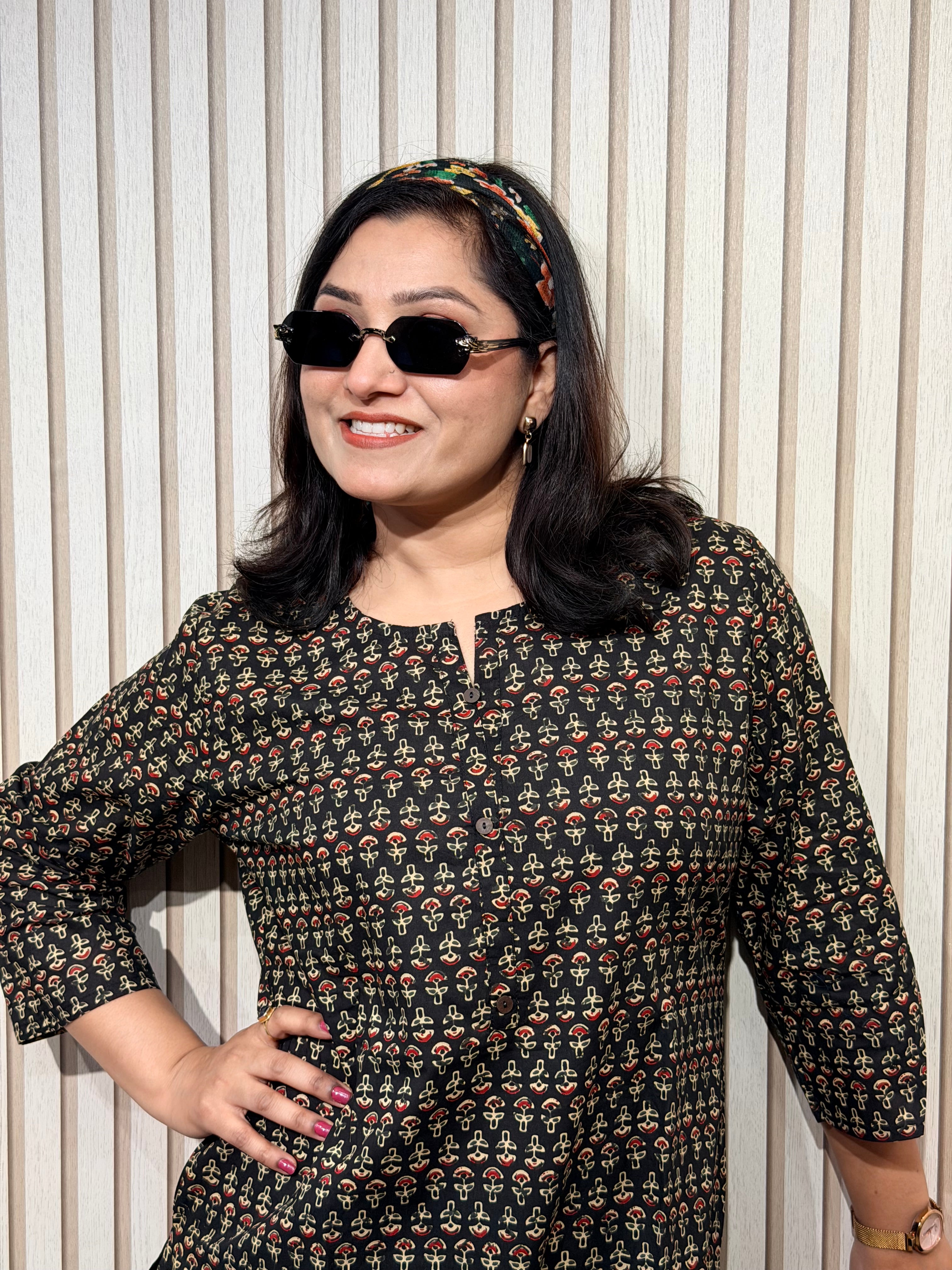 Elegant Printed Black Kurti