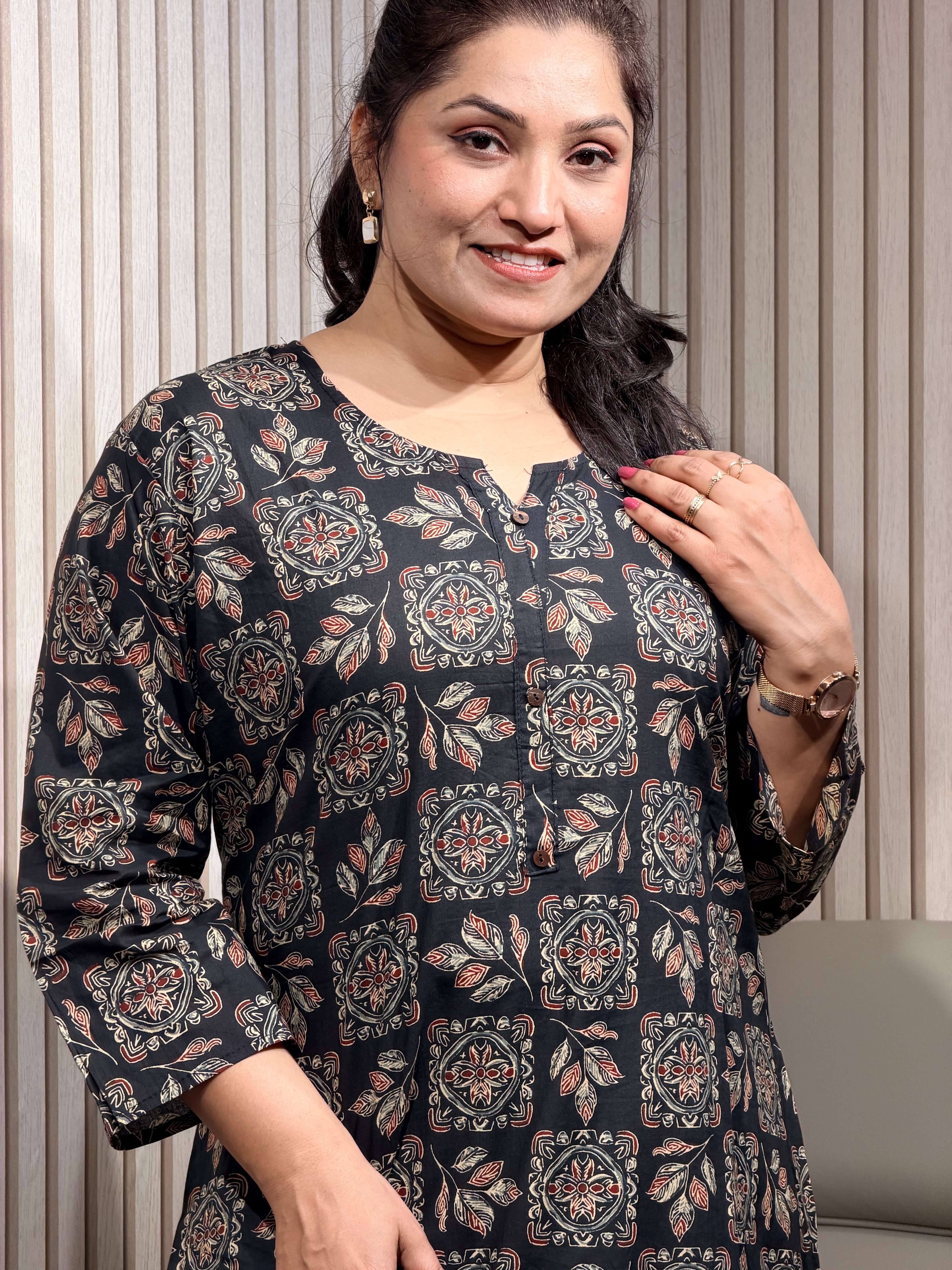 Charcoal Black Printed Kurti