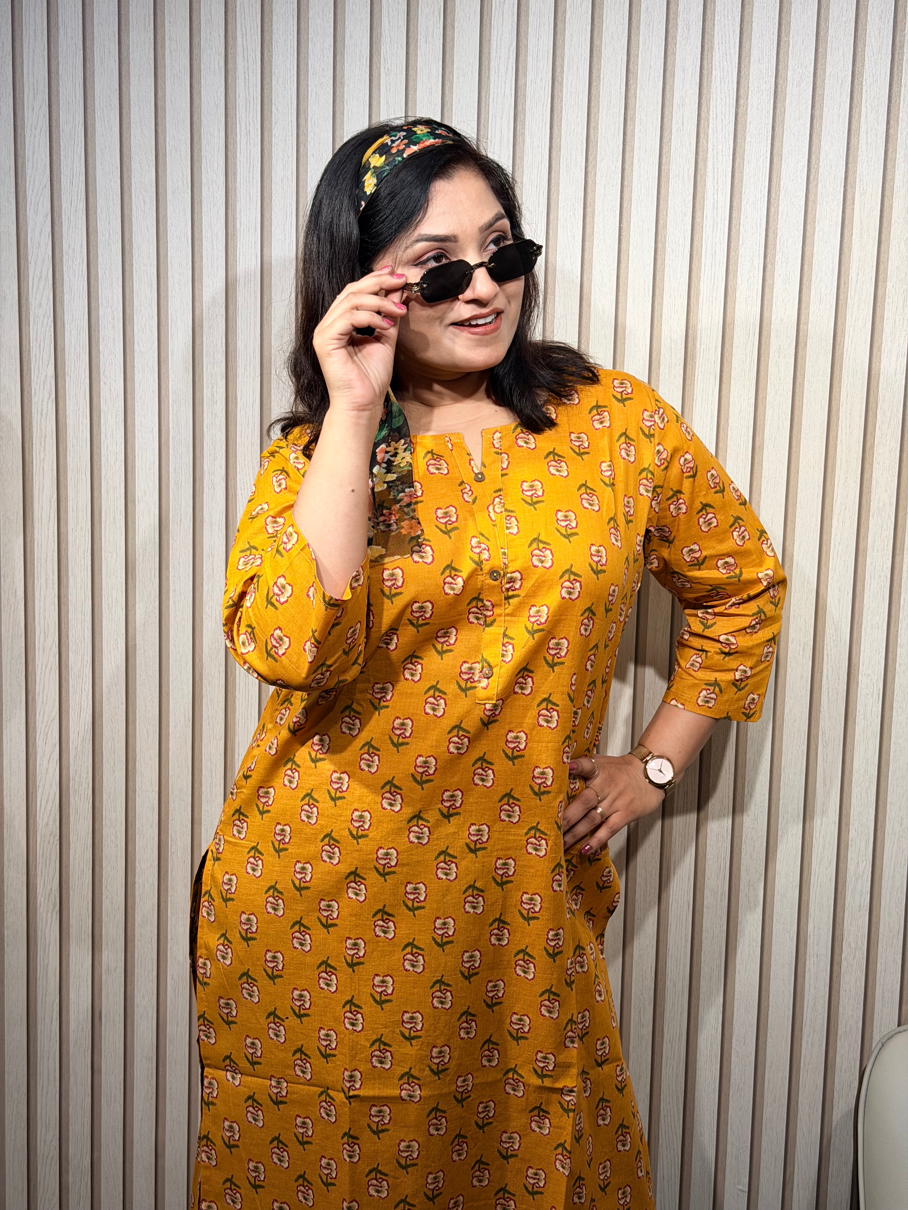 Floral Yellow Kurti