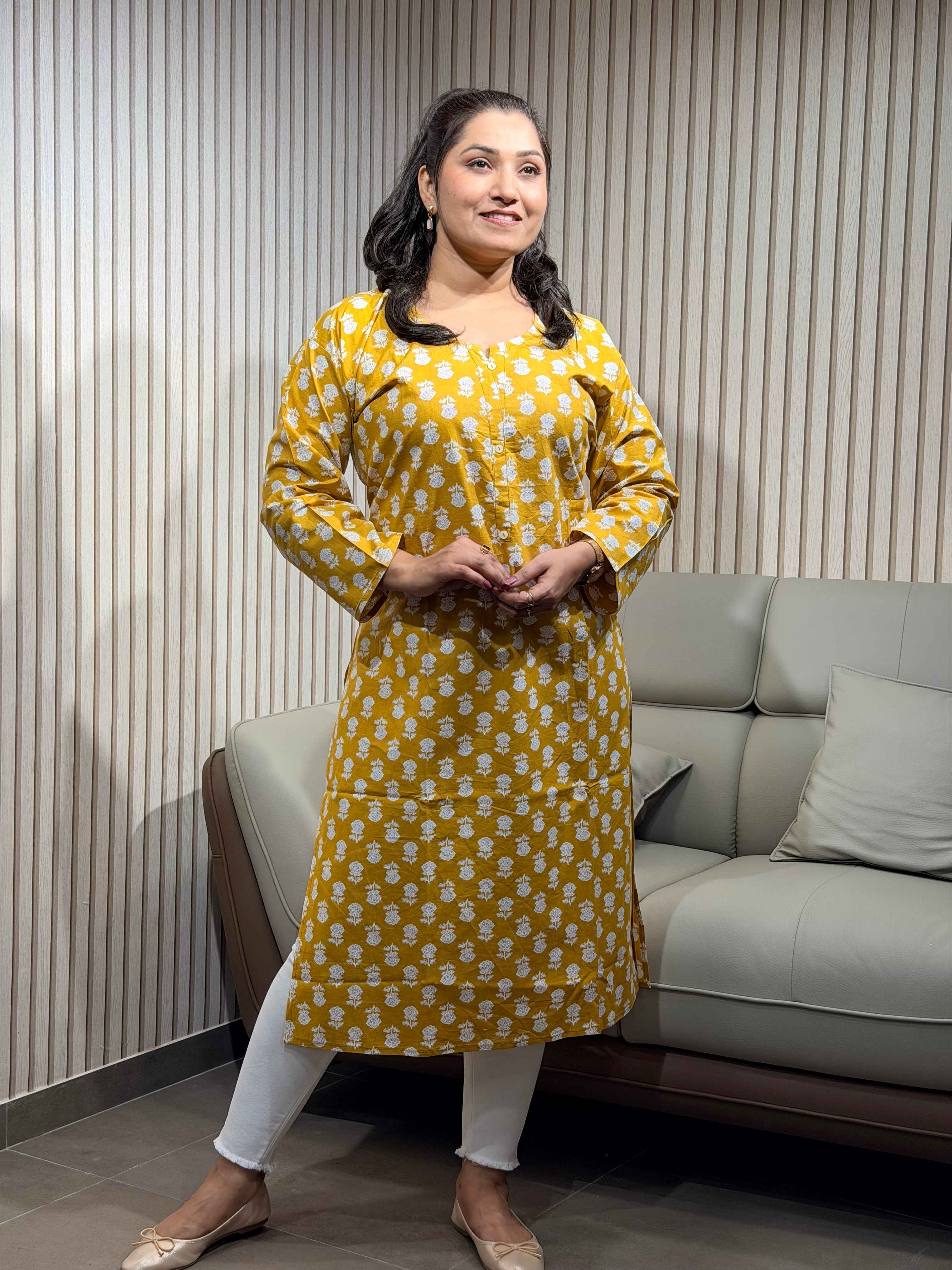 Sunshine Yellow Printed Kurti