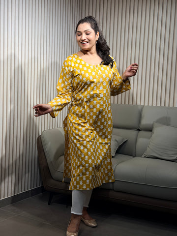 Sunshine Yellow Printed Kurti