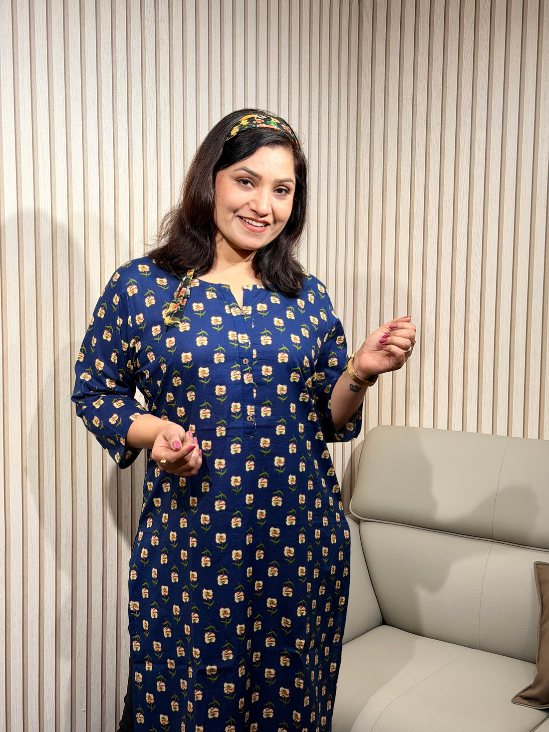 Midnight Blue Charm Printed Kurti