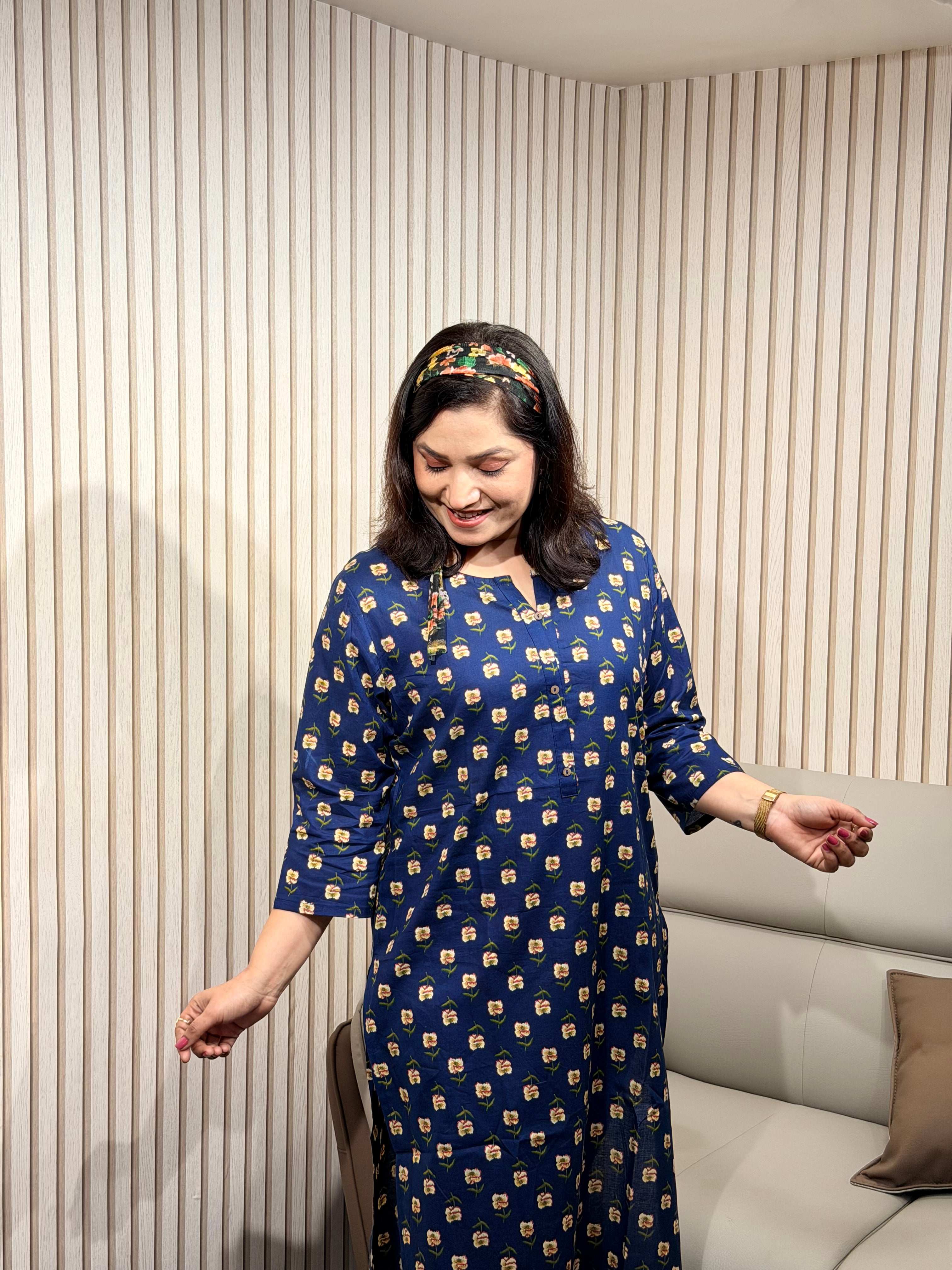 Midnight Blue Charm Printed Kurti