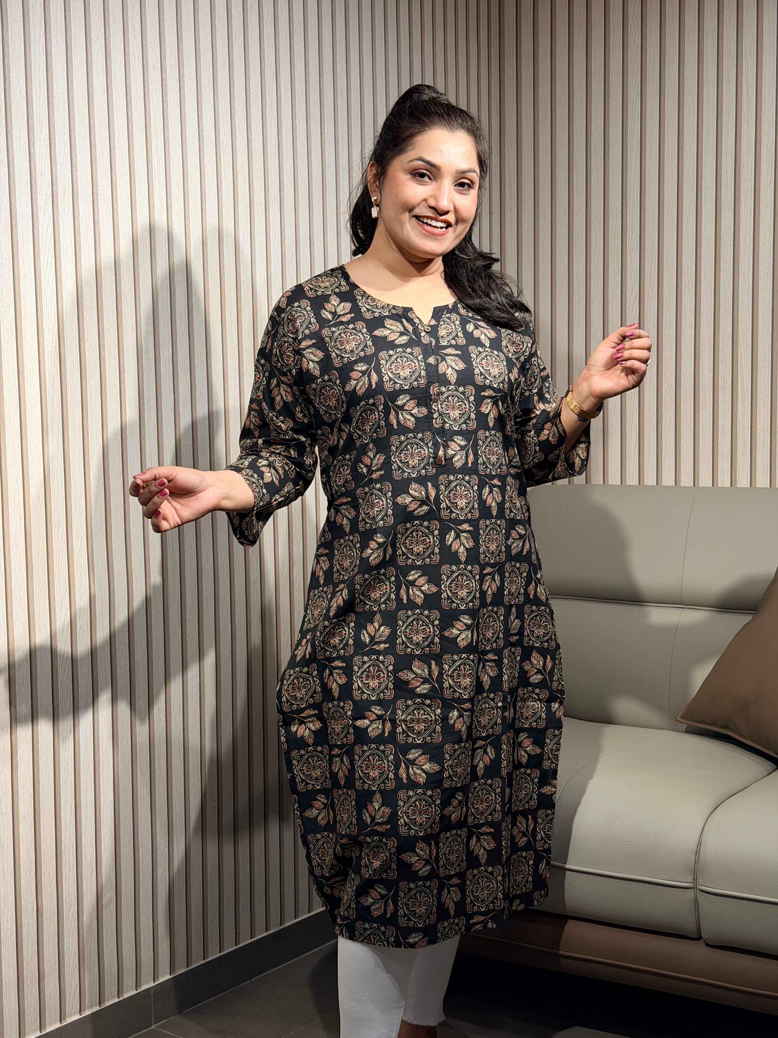 Charcoal Black Printed Kurti