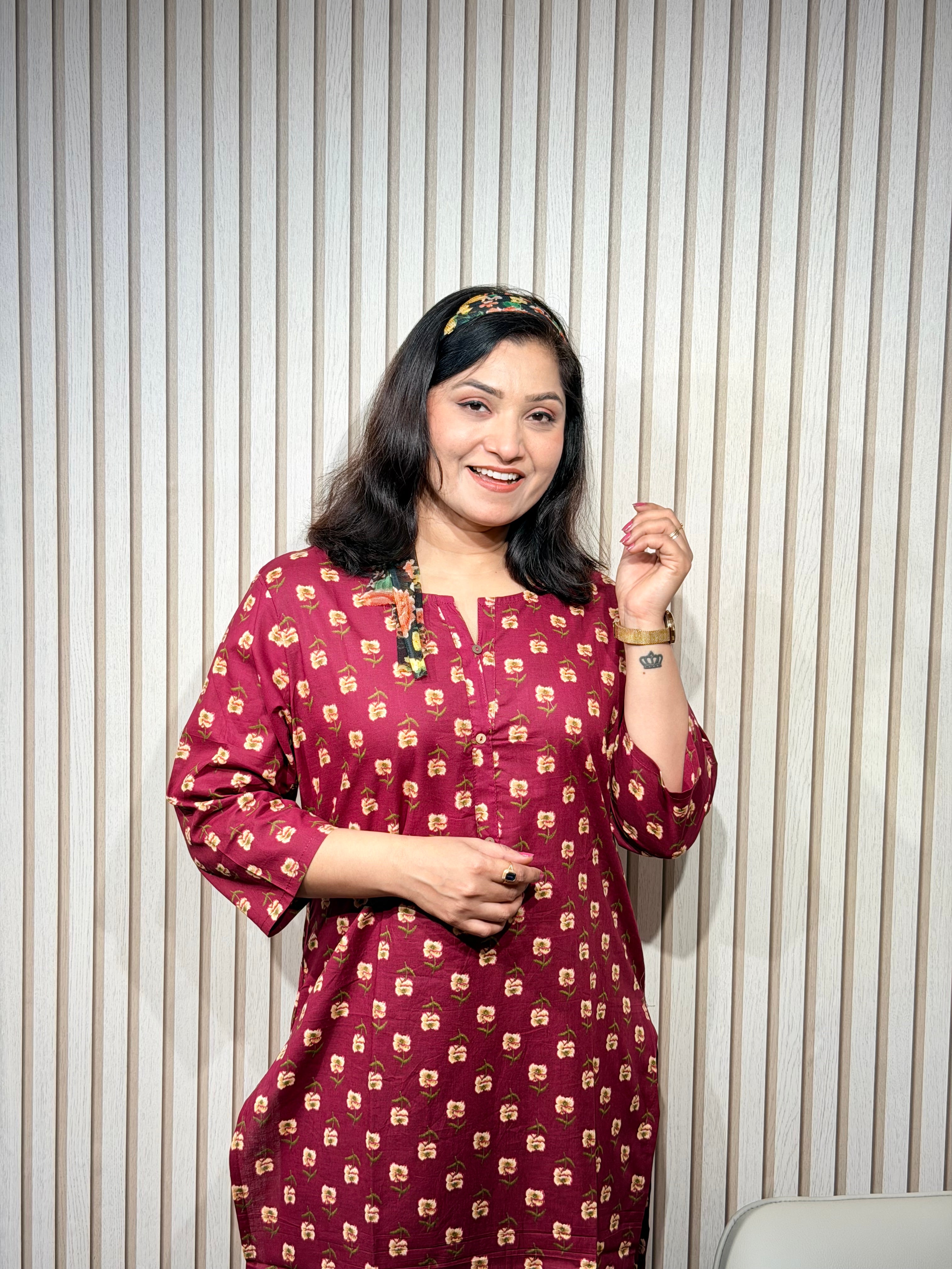 Sassy reddish floral print kurti