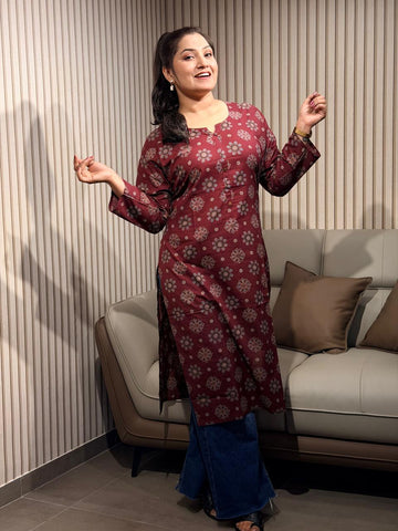 Reddish Floral Elegance Kurti