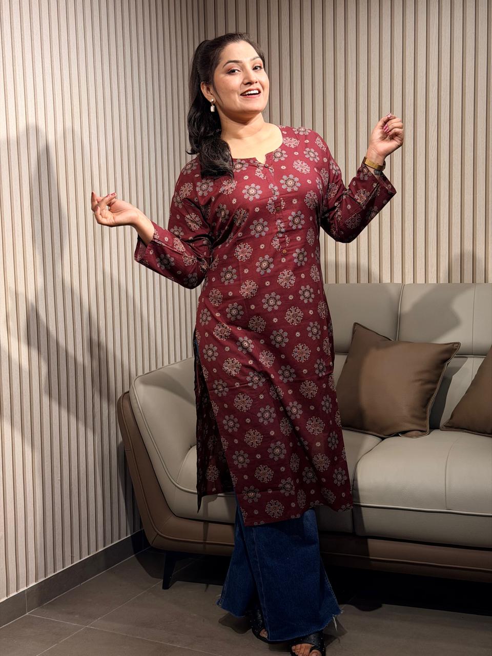 Reddish Floral Elegance Kurti