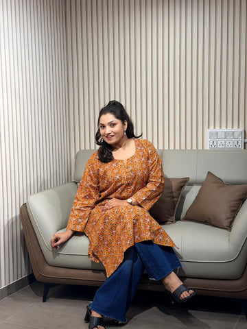 Burnt Orange Ethnic Print Kurti