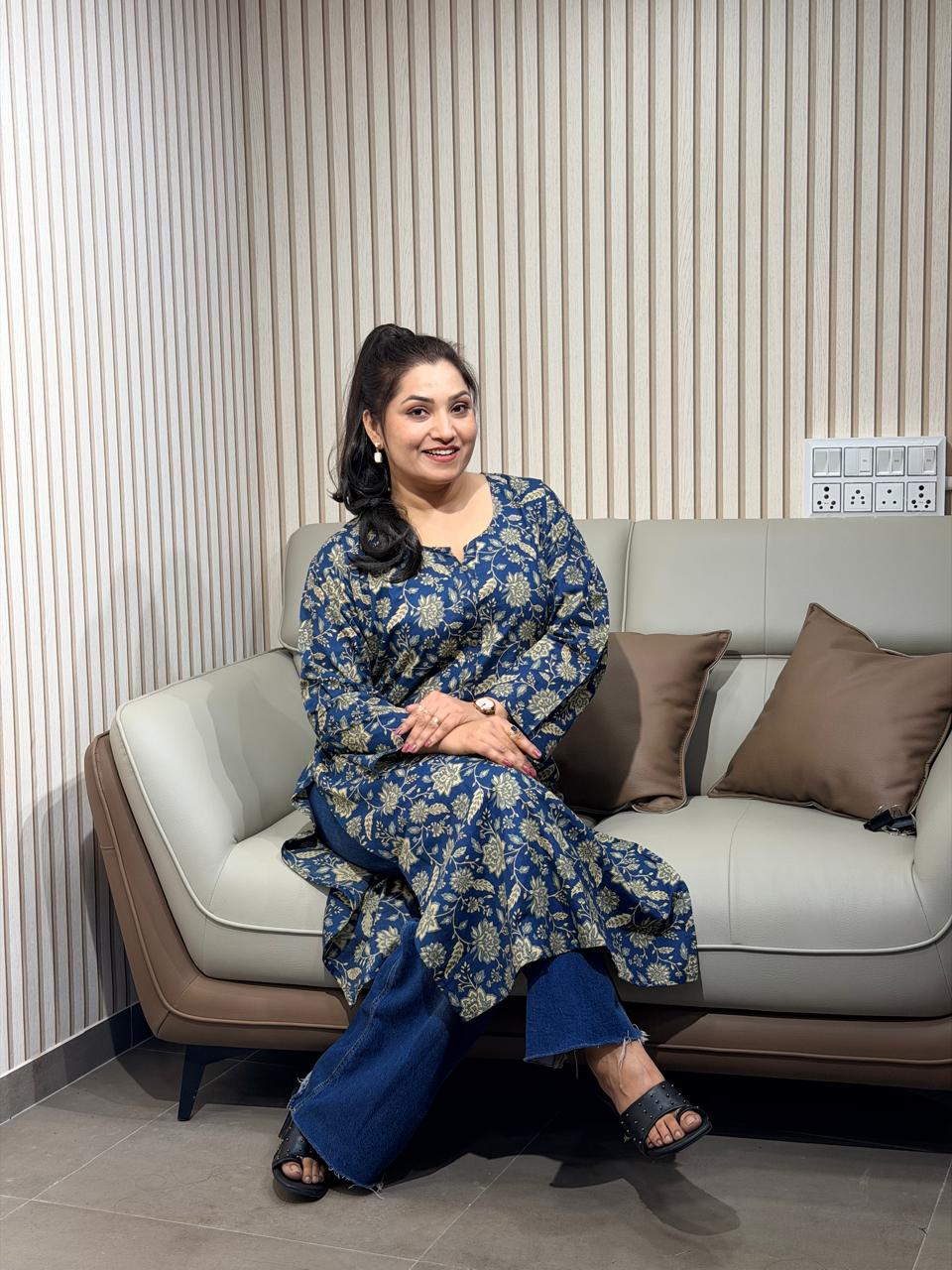 Indigo Petal Motif Essential Kurti