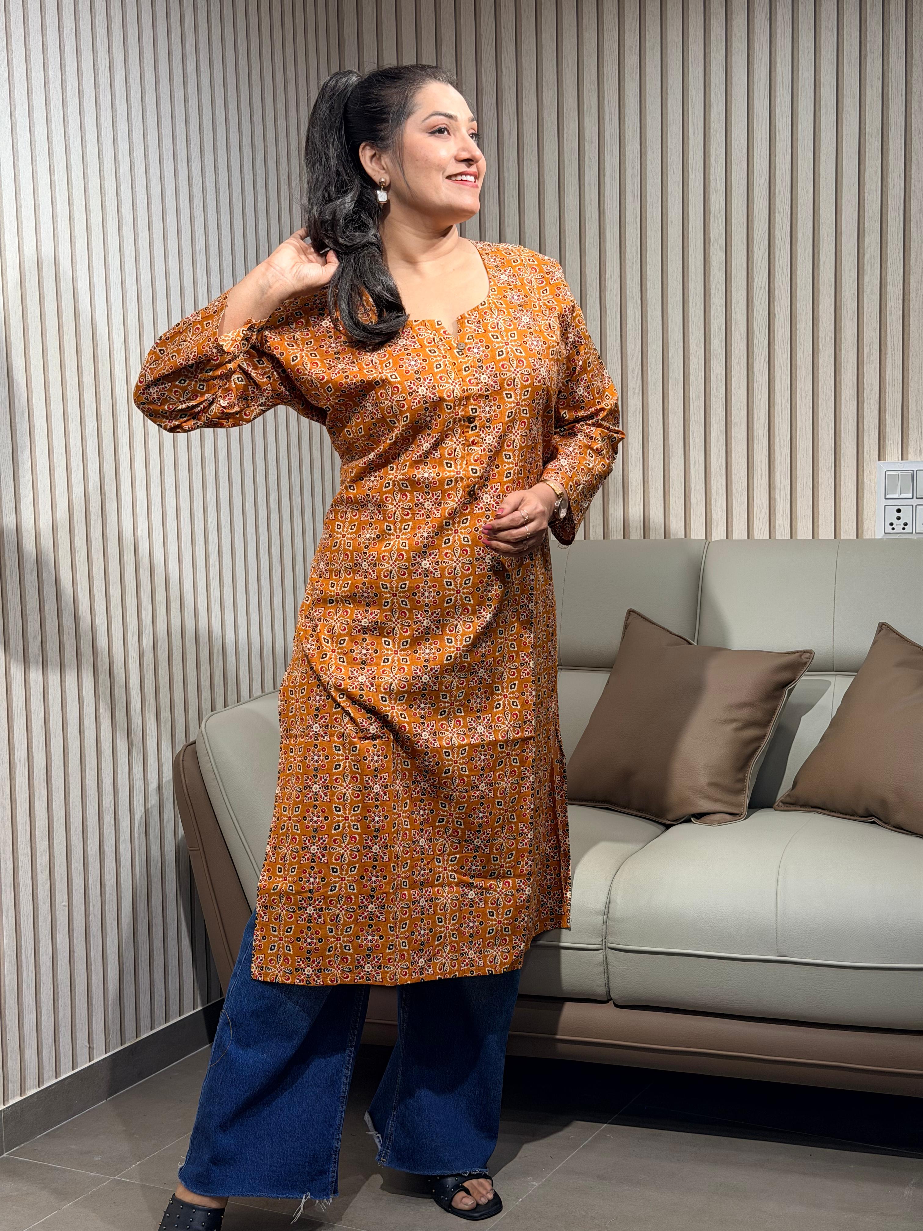 Burnt Orange Ethnic Print Kurti