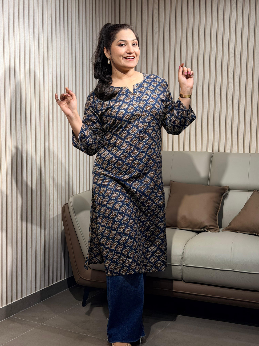 Classic Indigo Grey Printed Kurti