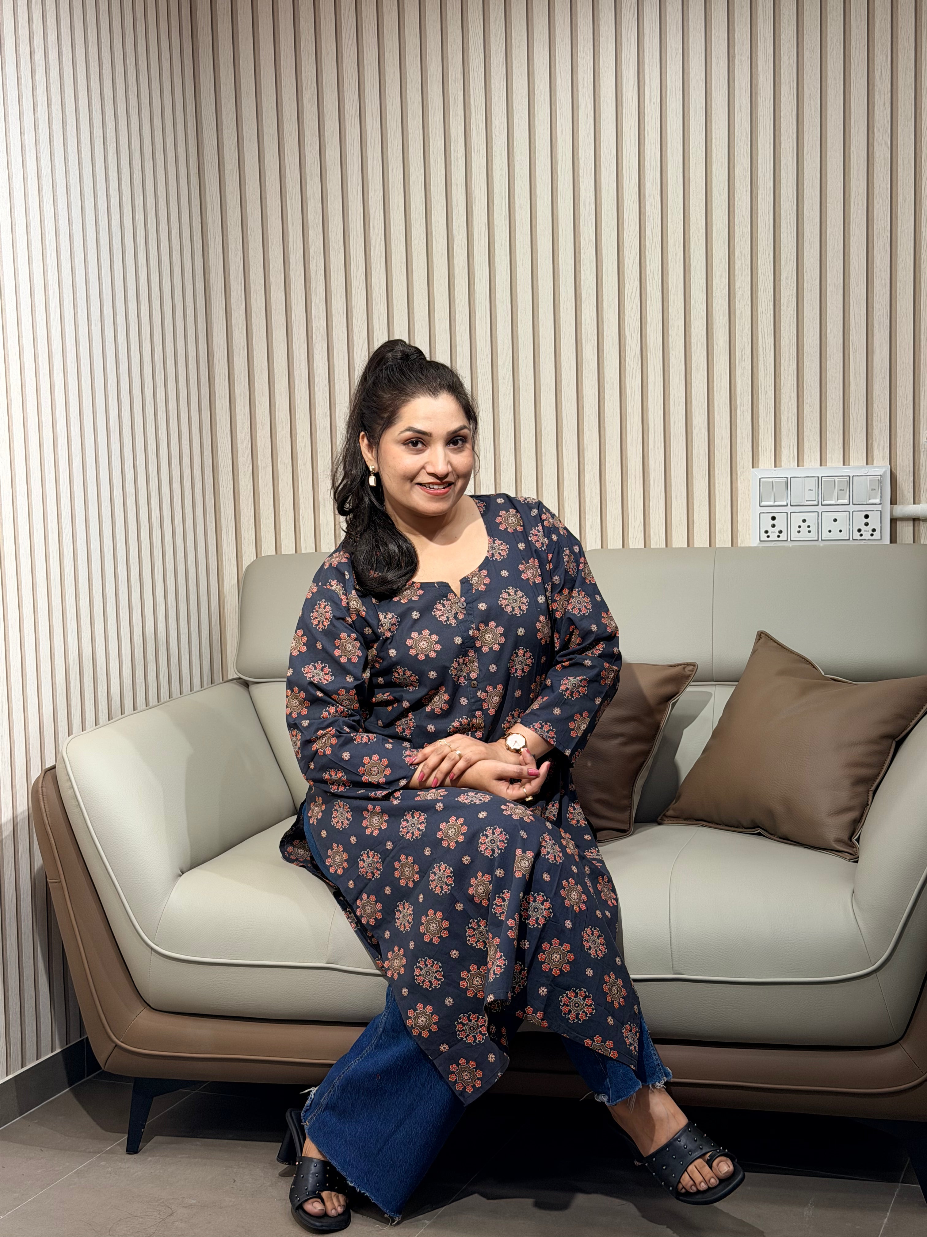 Navy blue Floral Elegance Kurti