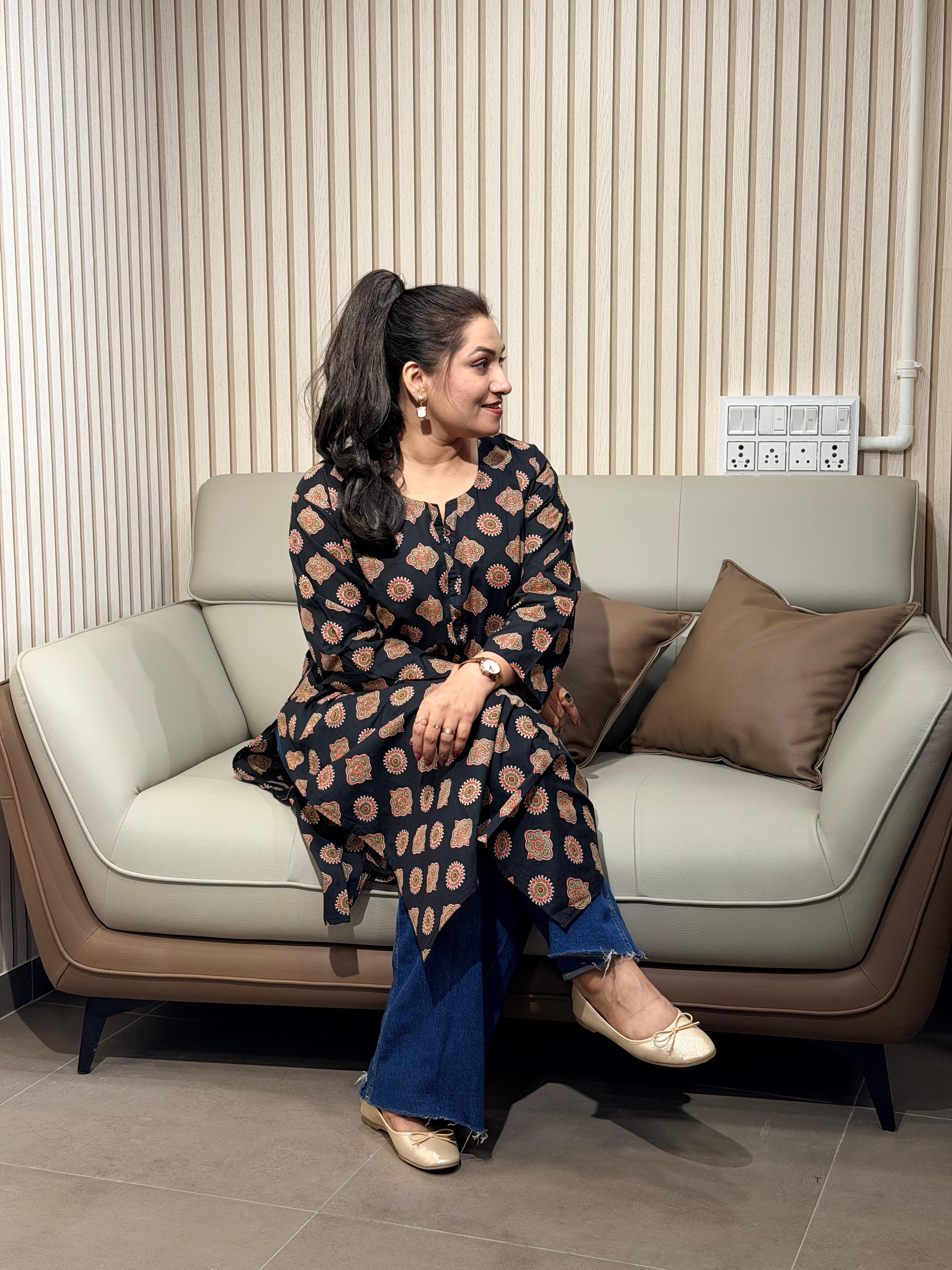 Black Ethnic Motif Printed Kurti