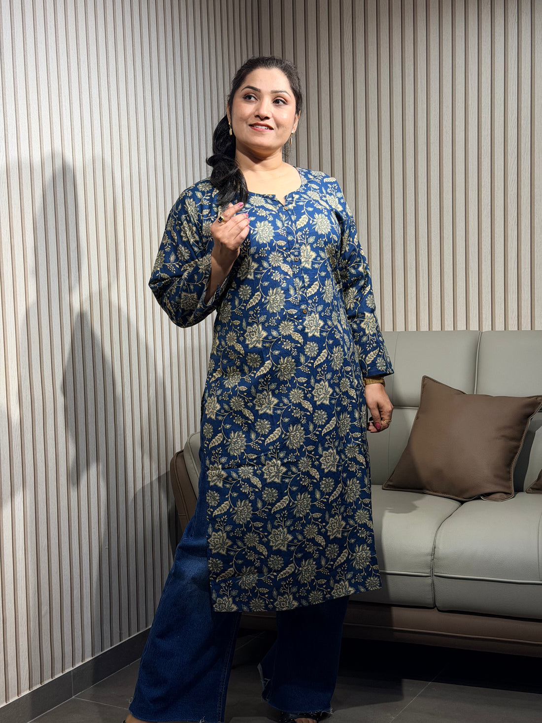 Indigo Petal Motif Essential Kurti